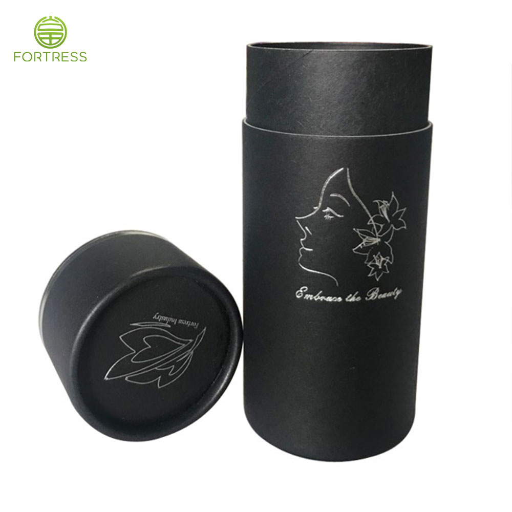 OEM design silver logo hot foil black kraft paper tube box for CBD beauty products - CBD Paper Packaging Tube Box - 1