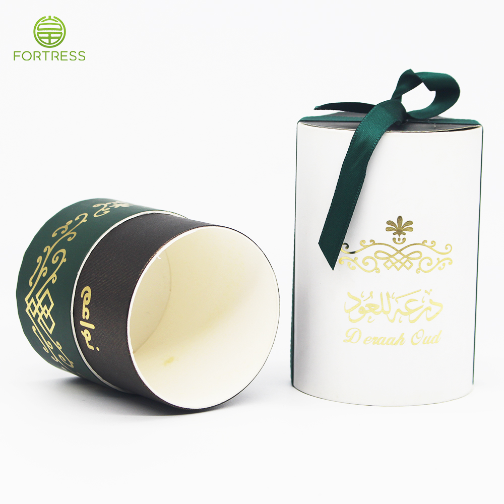 High-end Quality Handmade Elegant custom paper round box container for perfume glass bottle packaging with green ribbon - Perfume/Fragrance Paper Packaging Tube Box - 1