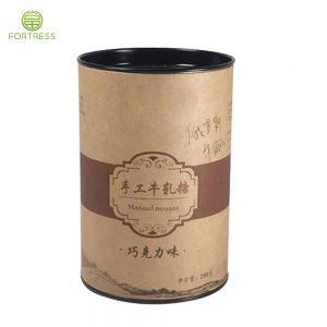 Snack Paper Tube Cans Packaging for Handmade Nougat Fudge Marshmallow Kraft Cylinder Tube with Metal Lid