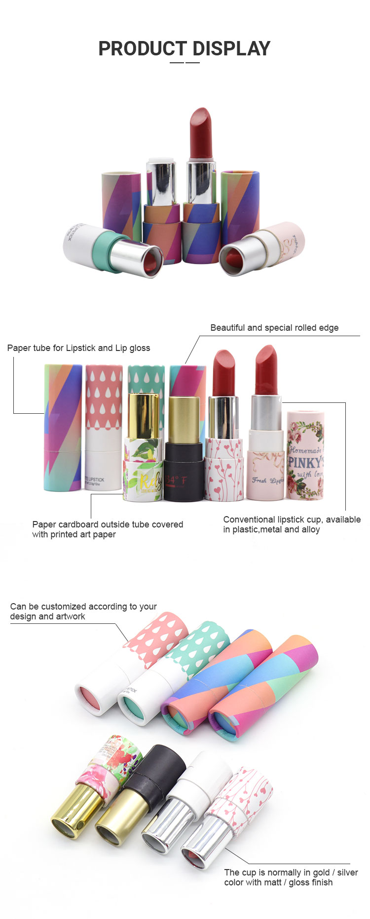 Custom eco-friendly lipstick push-up paper tubes