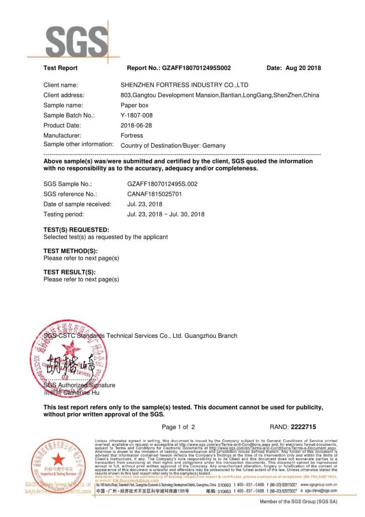 szfortress-com-Paper Box testing certificate Germany