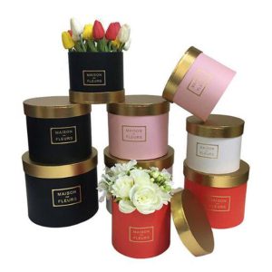 Luxury rose flower wedding portable gift packaging custom round paper boxes with window