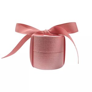 custom specialty pink sleeve paper jewelry gift box with threaded ribbon