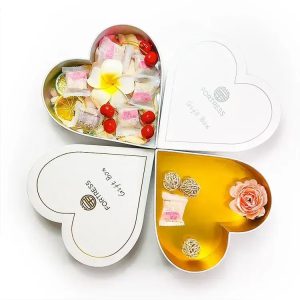 Customized design label printed food packaging chocolate candy biscuit heart shape paper box